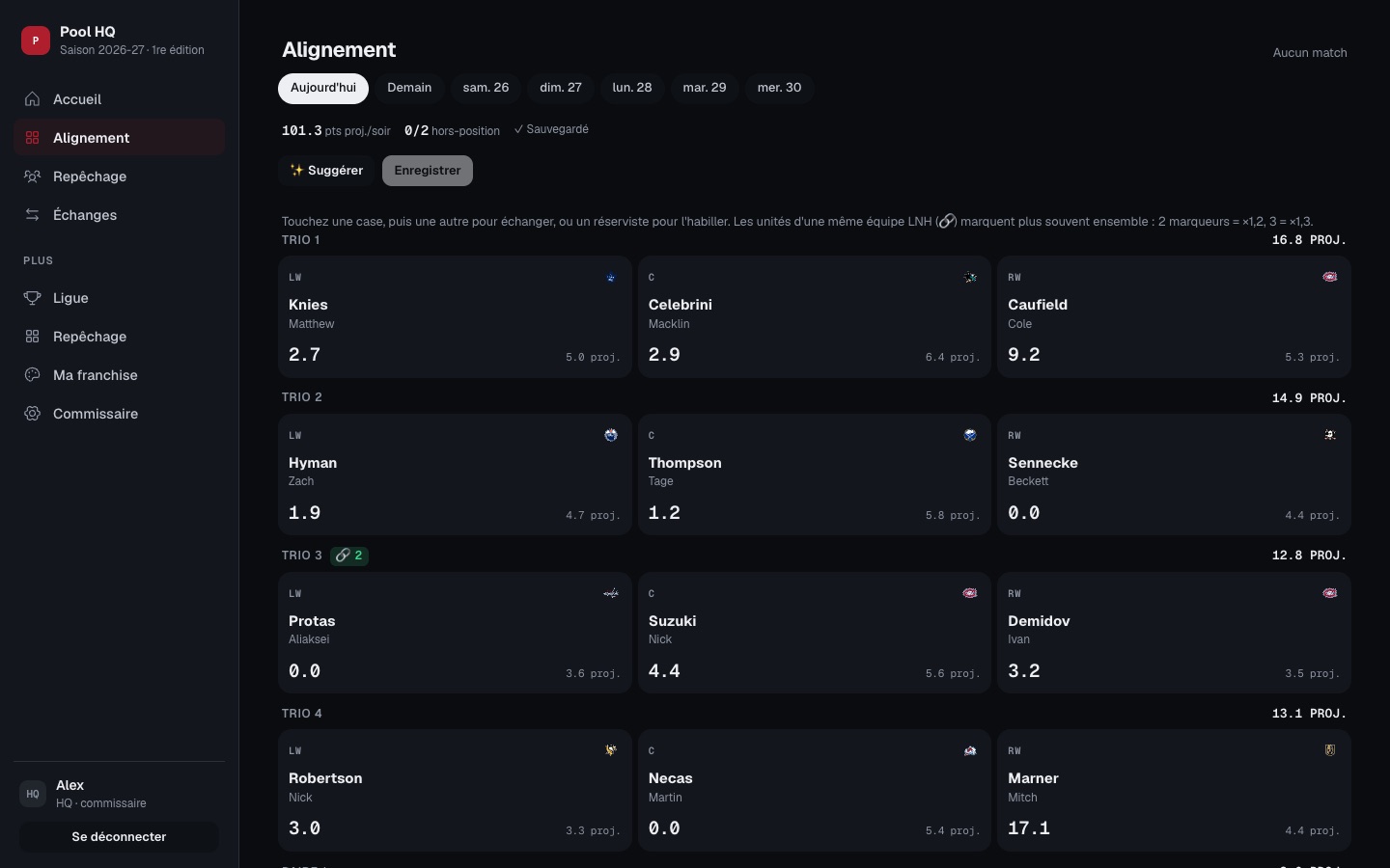 Alignement : trios, paires et gardiens